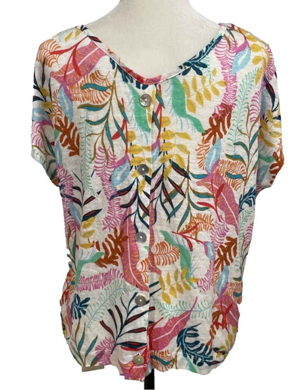 Cynthia Rowley Linen Tropical Blouse XL Button Back Coastal Boho Top Resortwear - Picture 6 of 13